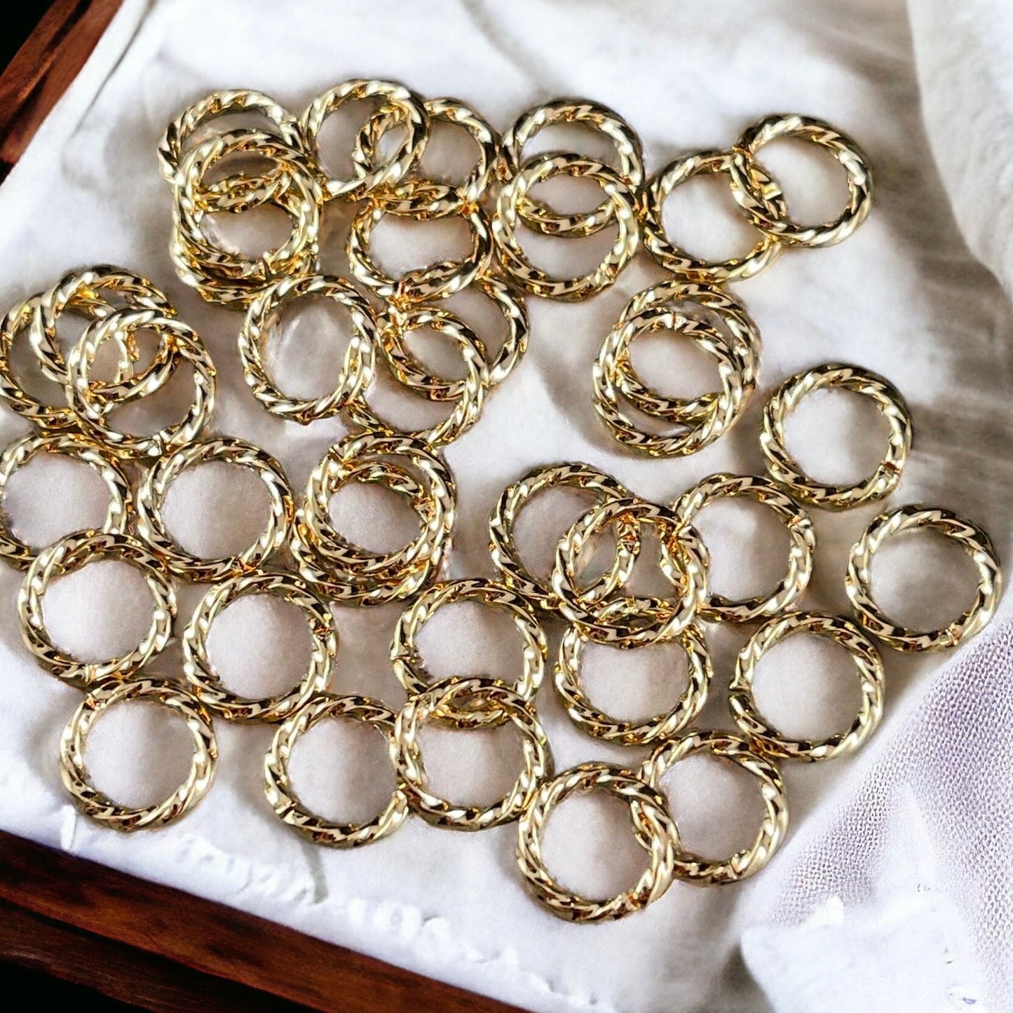 8mm Gold Twisted Jump Rings ~ 16 gauge Decorative Open Jumprings ~ Twisted Gold Plated Brass Jump Rings (FMG/5028) * Qty. 50