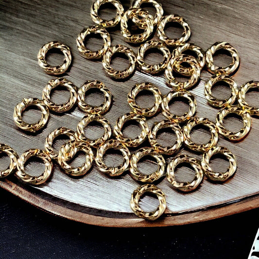 Gold 6mm Twisted Jump Rings, 16 gauge Round Open Jumprings ~ Strong Decorative Jumprings (FMG/5037) * Qty. 50