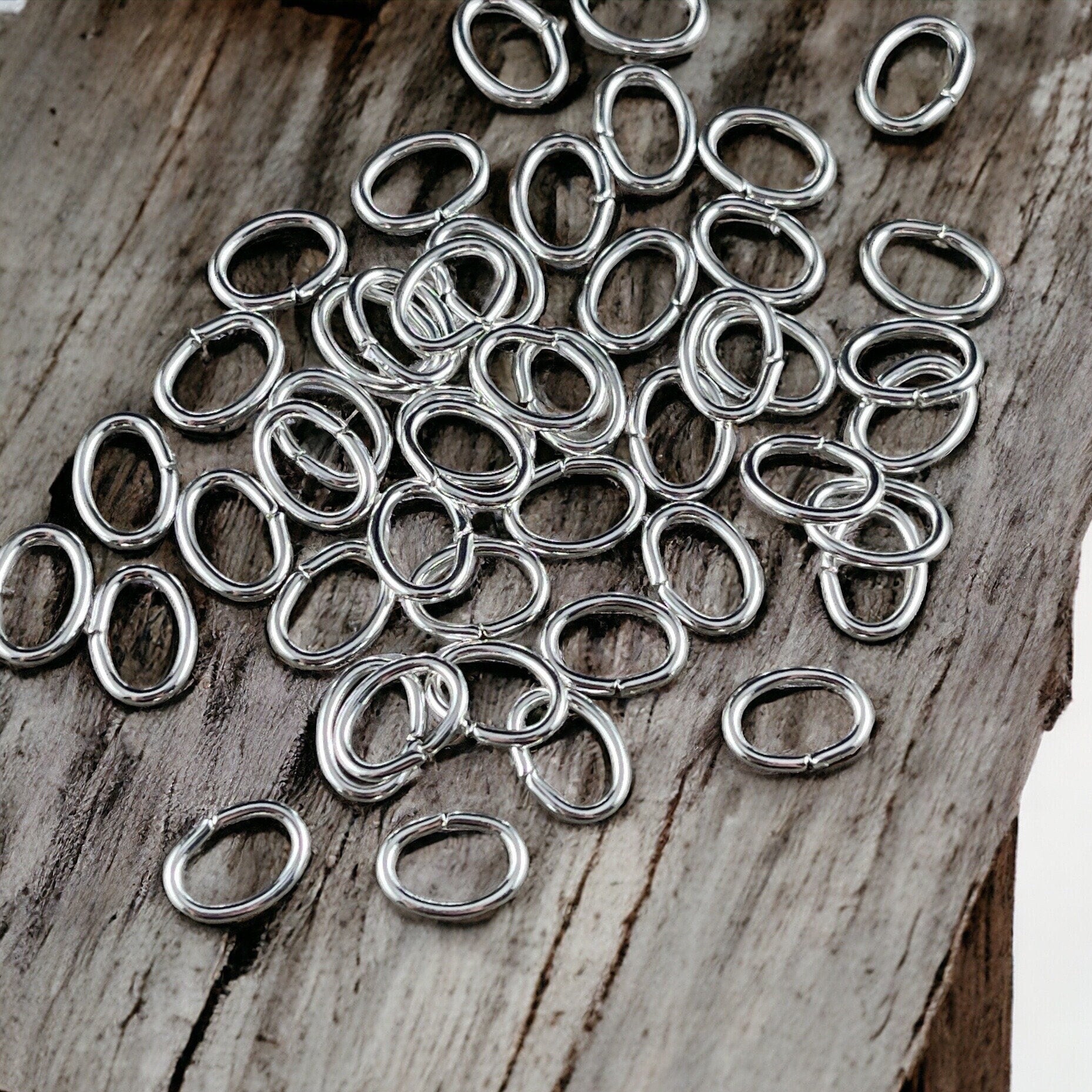 8x6mm Bright Silver Oval Jump Rings ~ 18g Silver Plated Brass Open Jump Rings ~ Oval Shape (FMG/5061) * Qty: 100