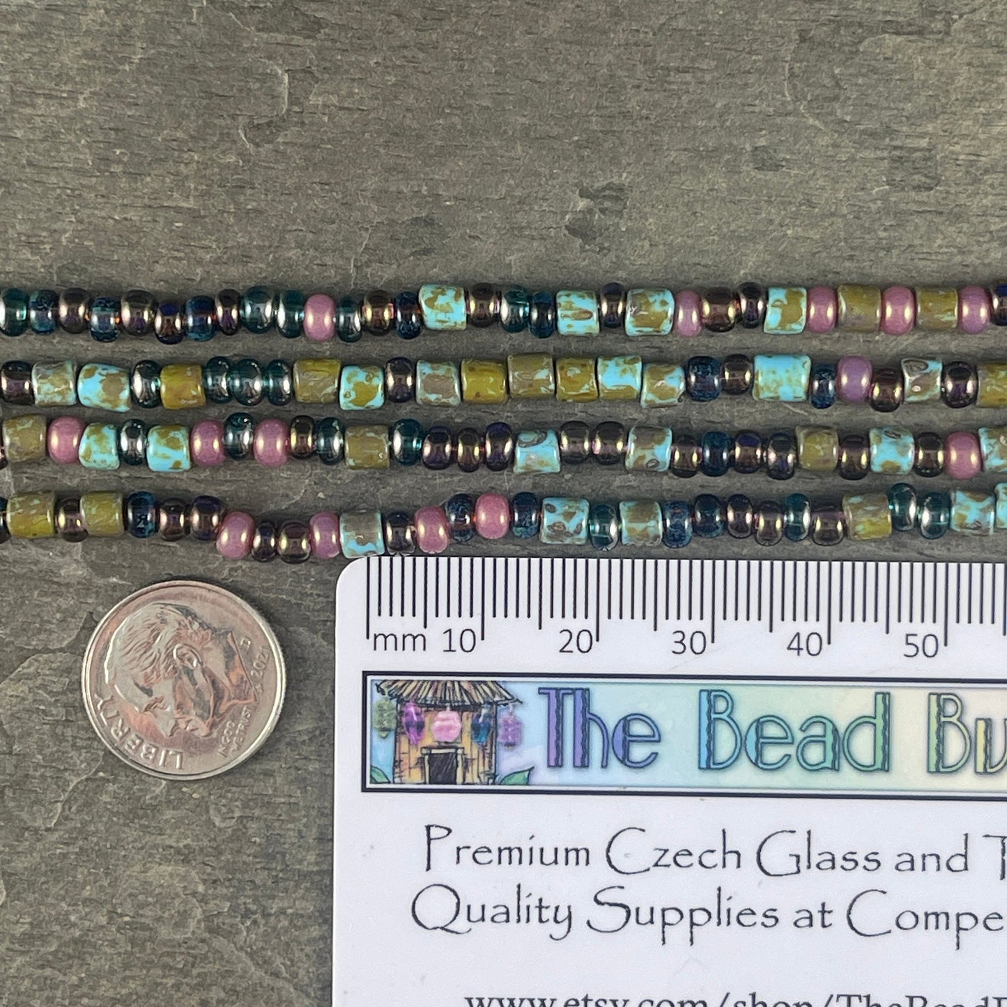 Colorful Seed BeadMix, 6/0 Seed Beads, 4mm Czech Glass Seed Beads, Blues and Purples Bugles and Seed Beads (6/0-Frivoli) - 19" strand