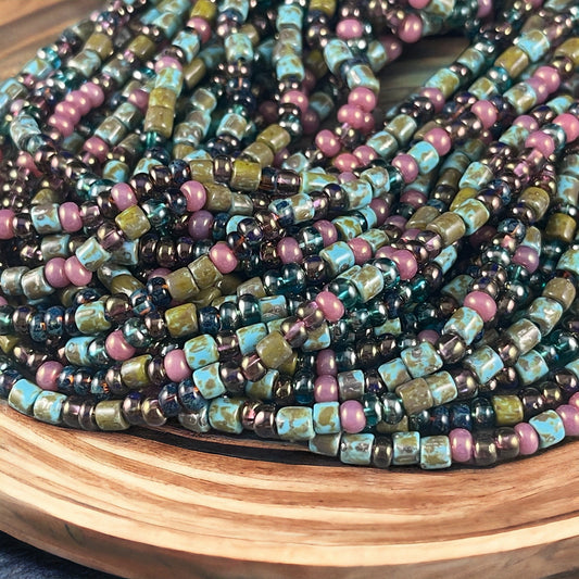 Colorful Seed BeadMix, 6/0 Seed Beads, 4mm Czech Glass Seed Beads, Blues and Purples Bugles and Seed Beads (6/0-Frivoli) - 19" strand