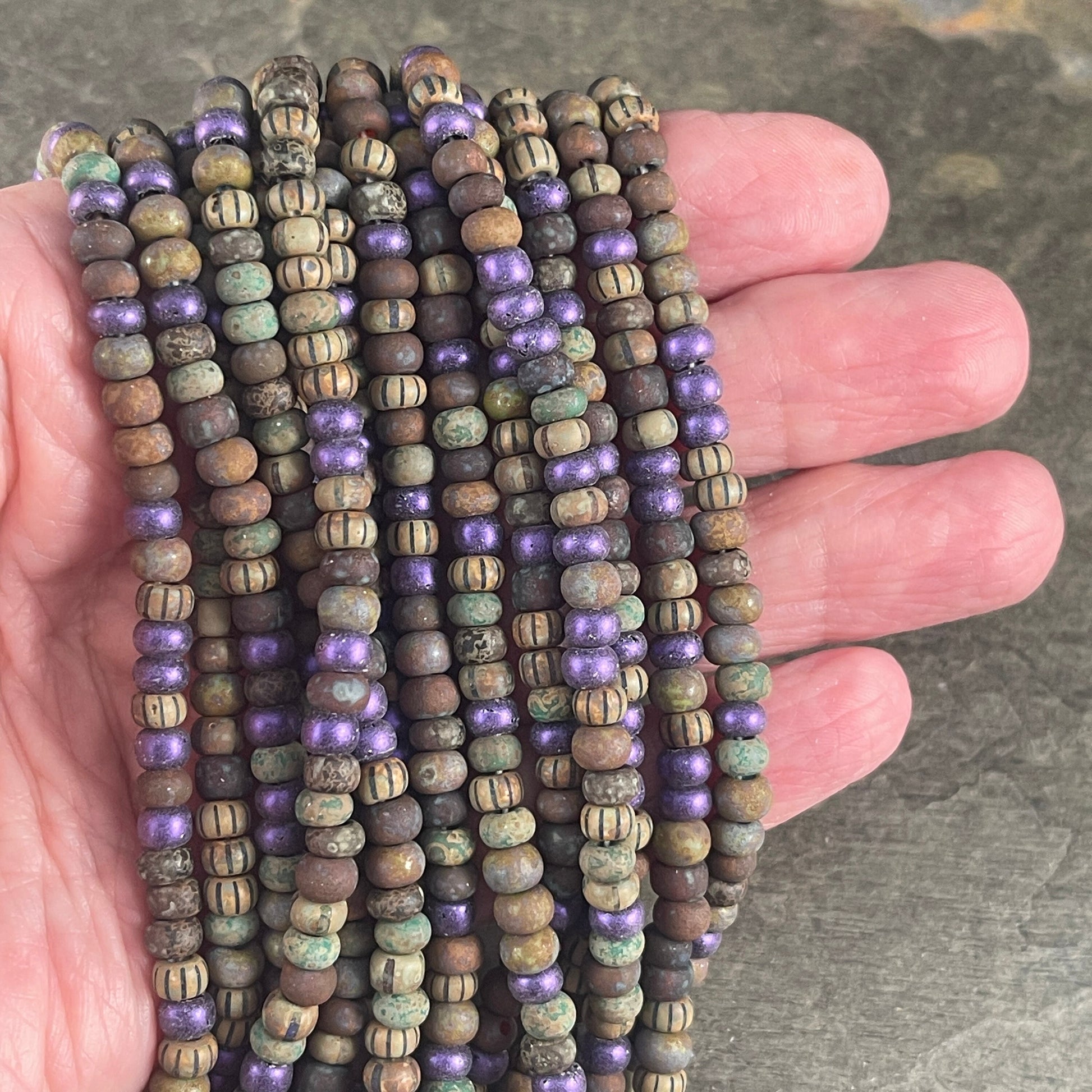 Rustic Aged Picasso Seed Beads ~ 4/0 Seed Beads ~ 5mm Matte Finish Brown & Green Mix (4/0-AZMX) * 20" Strand