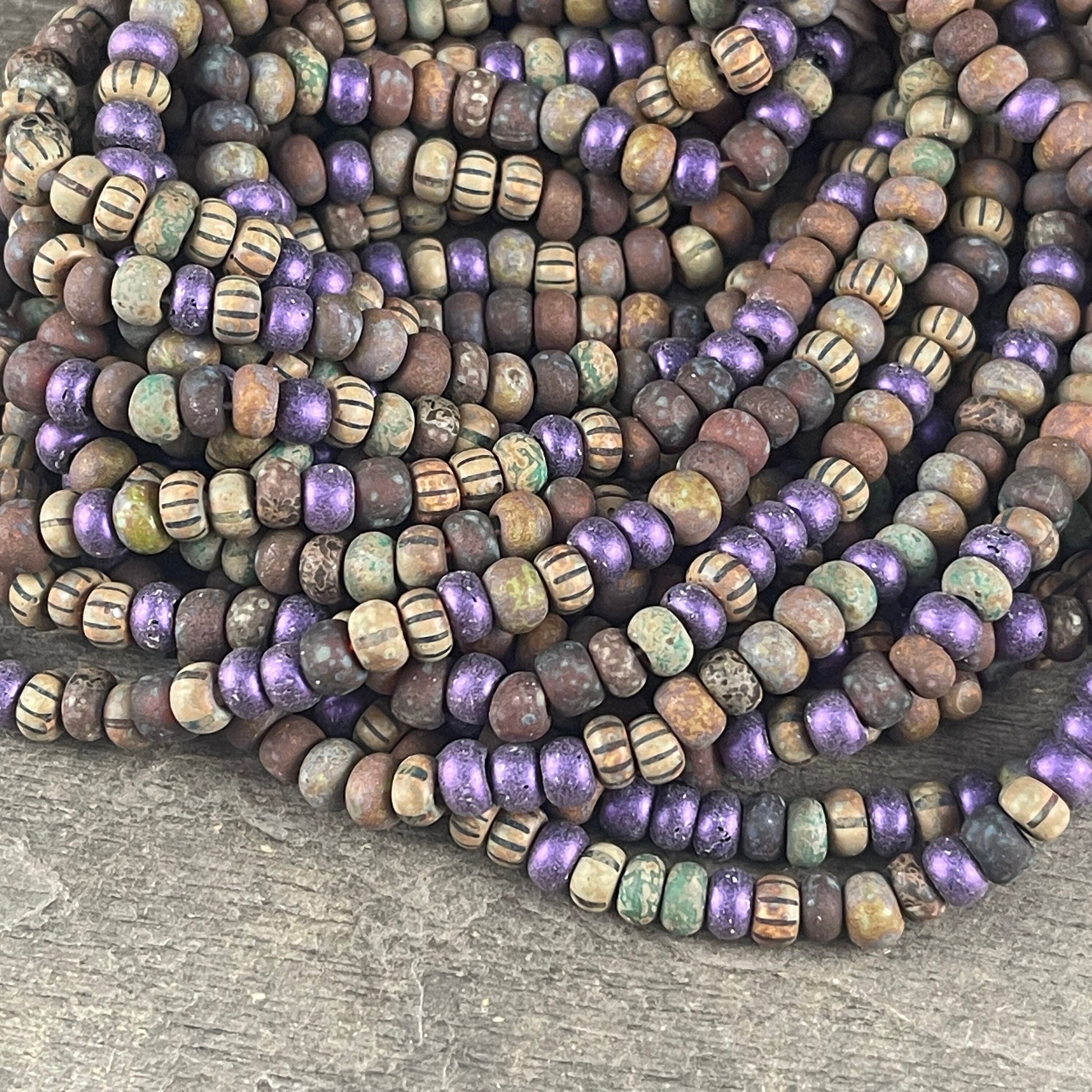 Rustic Aged Picasso Seed Beads ~ 4/0 Seed Beads ~ 5mm Matte Finish Brown & Green Mix (4/0-AZMX) * 20" Strand