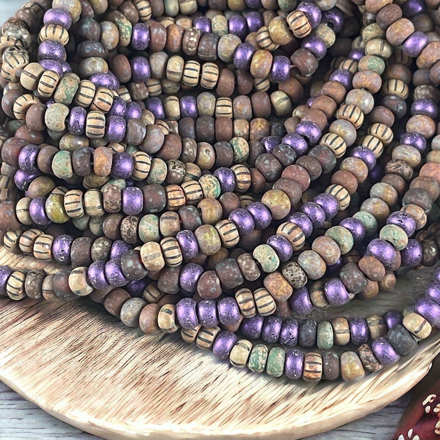 Rustic Aged Picasso Seed Beads ~ 4/0 Seed Beads ~ 5mm Matte Finish Brown & Green Mix (4/0-AZMX) * 20" Strand