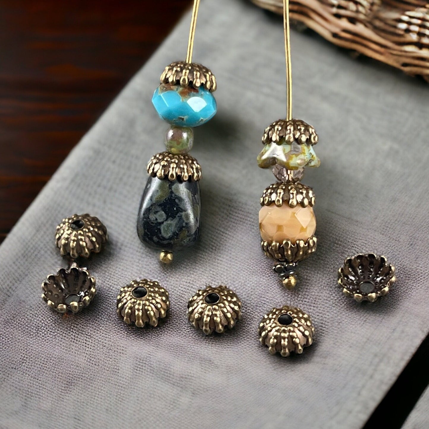 Oxidized Brass Bead Caps ~ Antiqued Brass Bead Caps ~ 7mm Bronze Bead Caps (VJS-R147) * Qty. 12