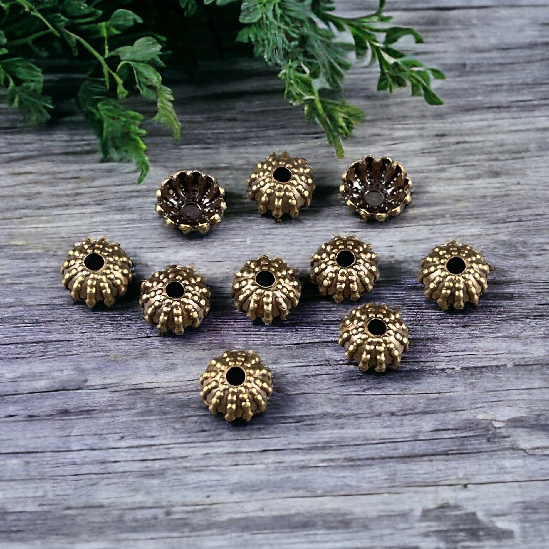 Oxidized Brass Bead Caps ~ Antiqued Brass Bead Caps ~ 7mm Bronze Bead Caps (VJS-R147) * Qty. 12