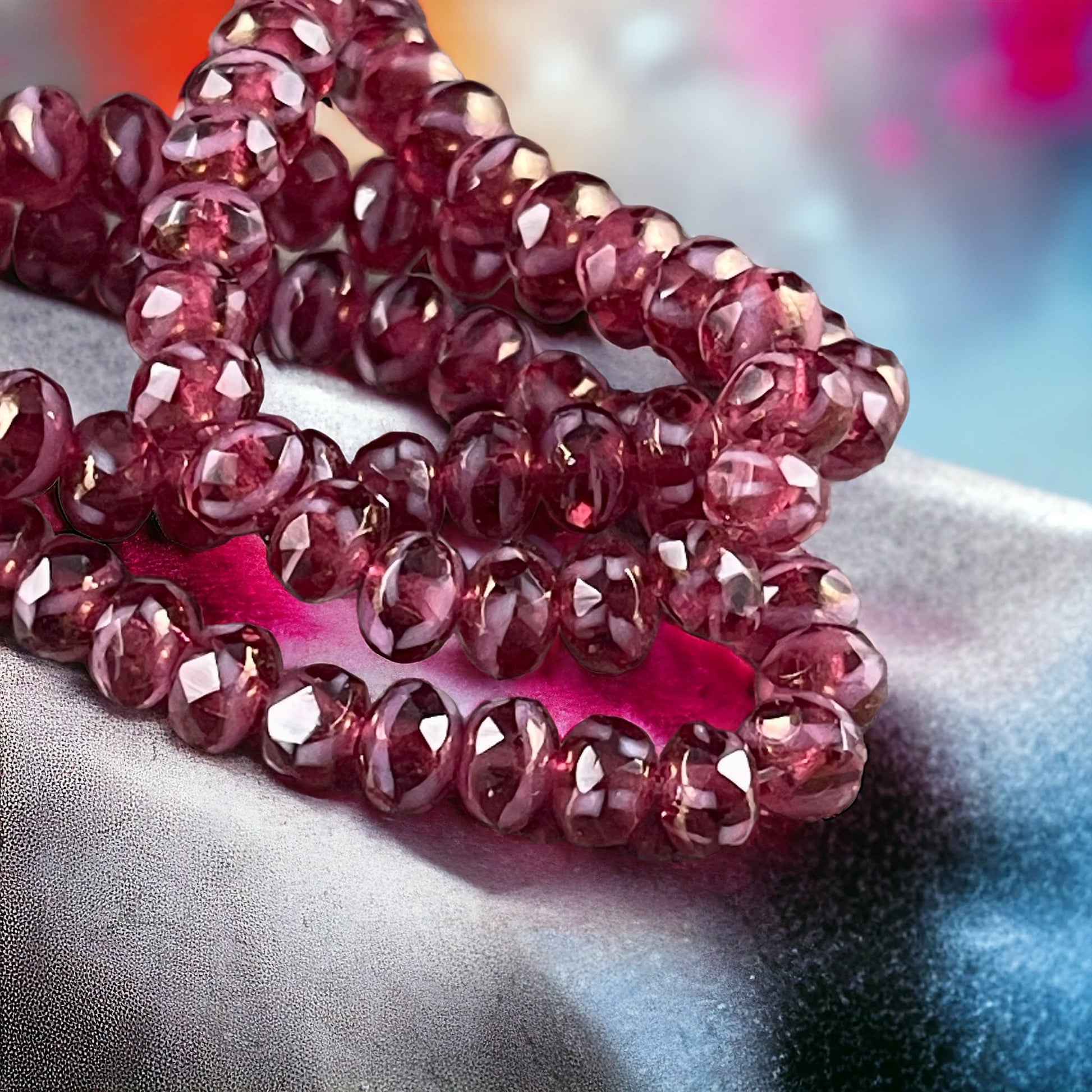 Fuchsia Pink Czech Glass Beads ~ 5x3mm Faceted Rondelles ~ Rosewood and White with Mother of Pearl Picasso (R5/N-0179) * Qty. 30