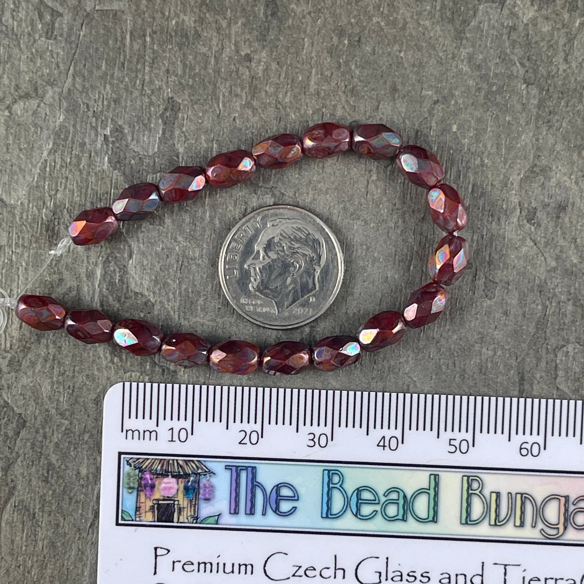 Ruby Red with Bronze AB Finish ~ 7x5mm Faceted Oval Beads ~ 7mm Rust Red Metallic Finish Czech Glass Beads (FOV/N-1704) * Qty. 20