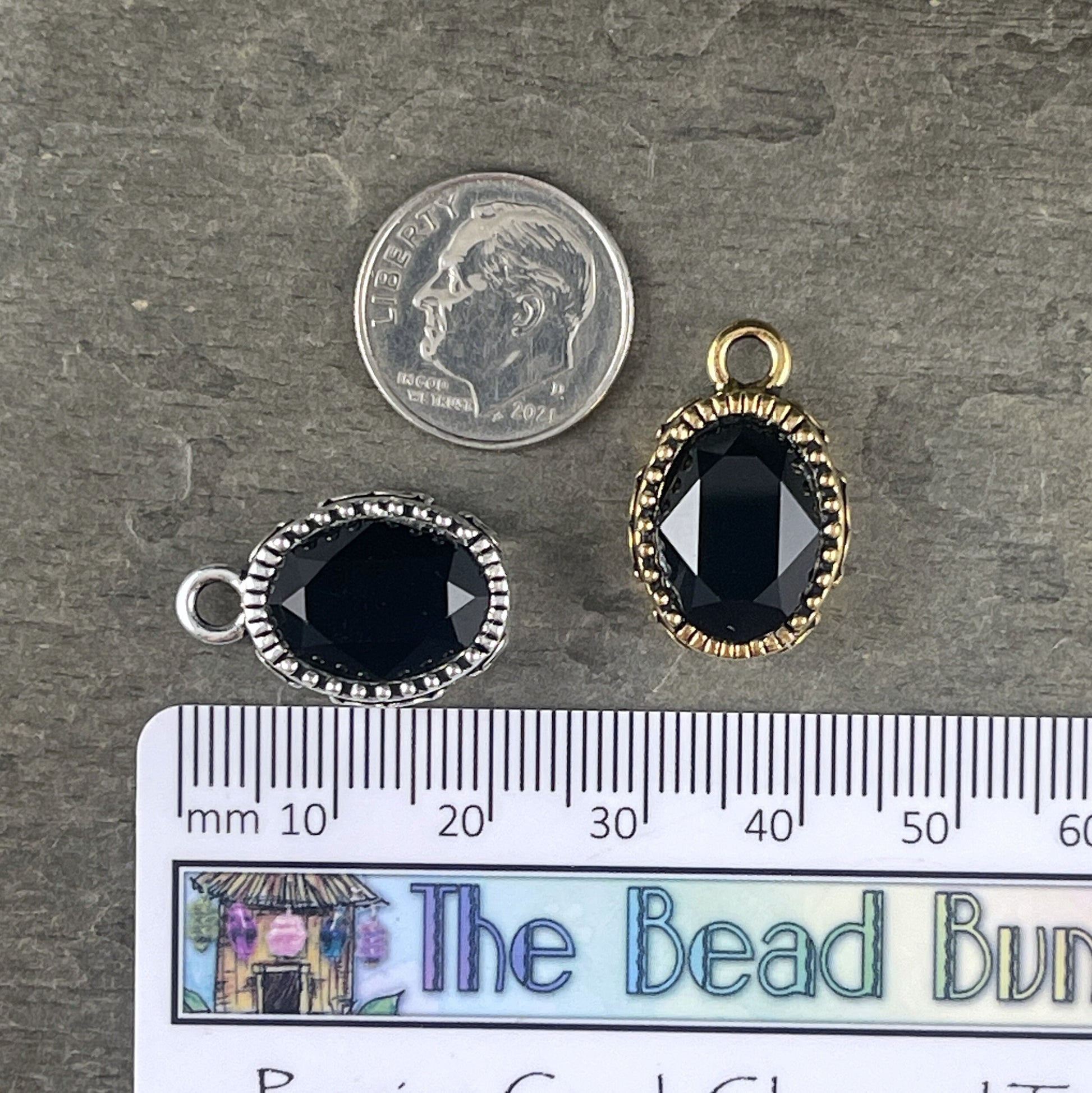 Celestial Brilliance Black Crystal Pendant, Oval Crystal Pendant, Elegant Antiqued Gold or Antiqued Silver Oval Pendant (TC/6843) * Qty. 1