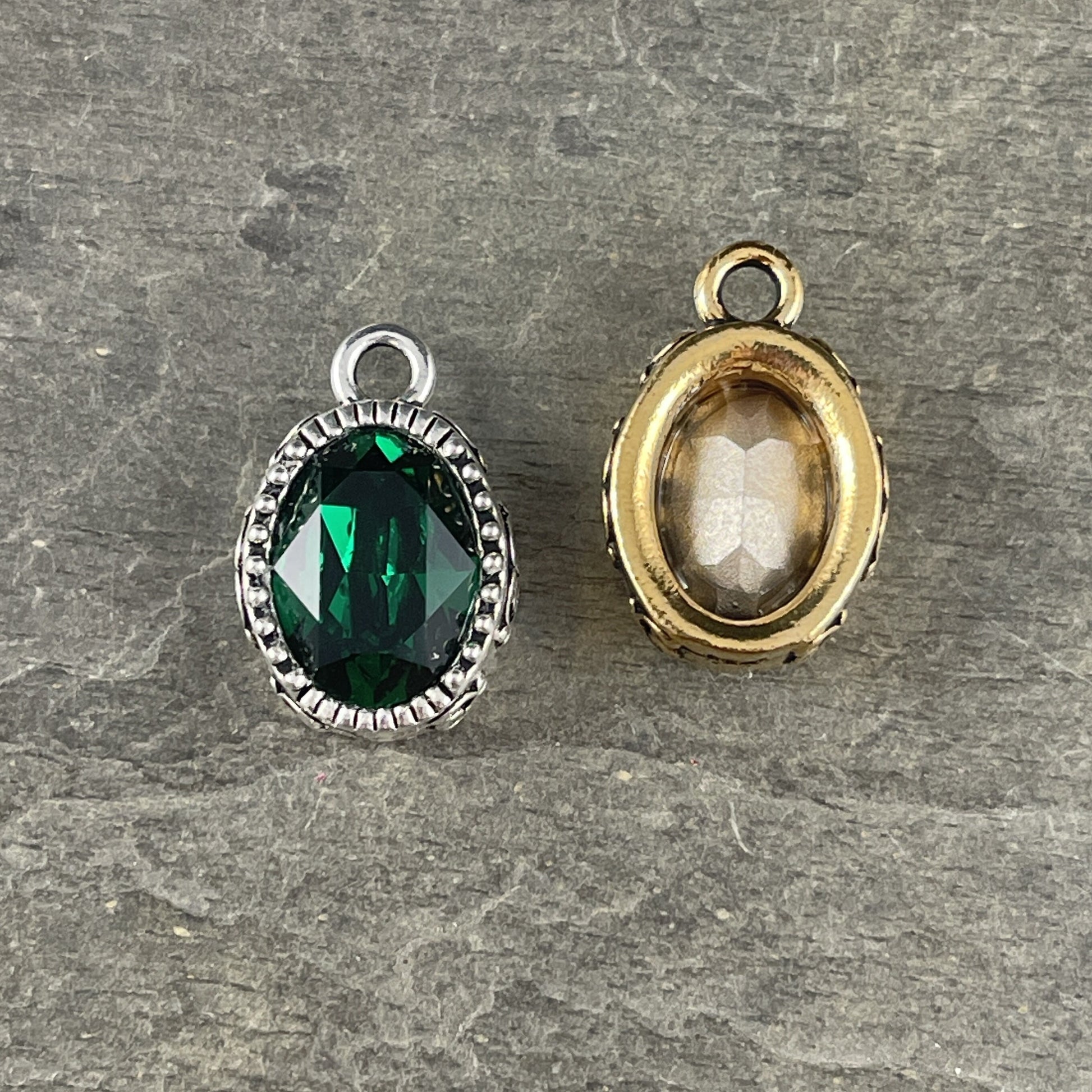 Celestial Brilliance Emerald Crystal Pendant, Elegant Gold or Silver Oval Pendant with Emerald Green Crystal (TC/6843) * Qty. 1