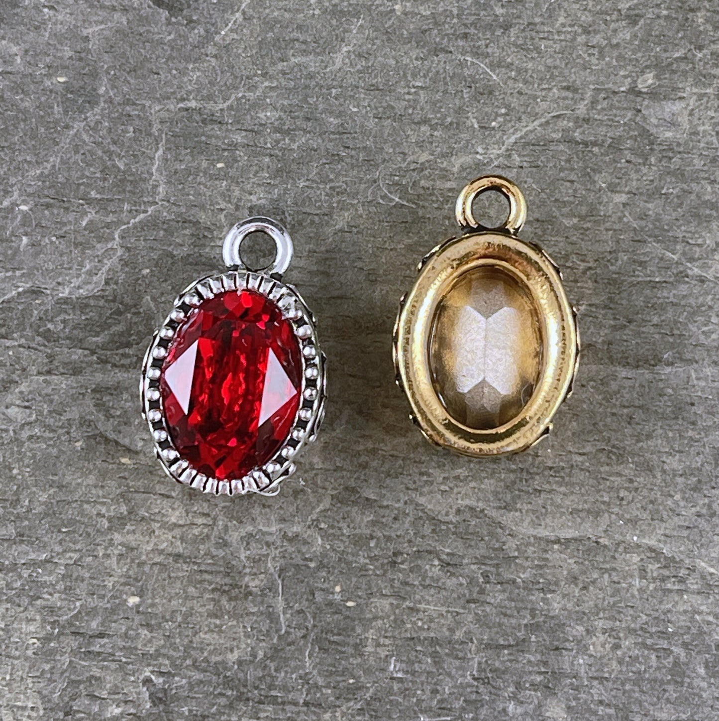 Celestial Brilliance Ruby Red Crystal Pendant, Elegant Gold or Silver Oval Pendant with Red Crystal (TC/6843) * Qty. 1