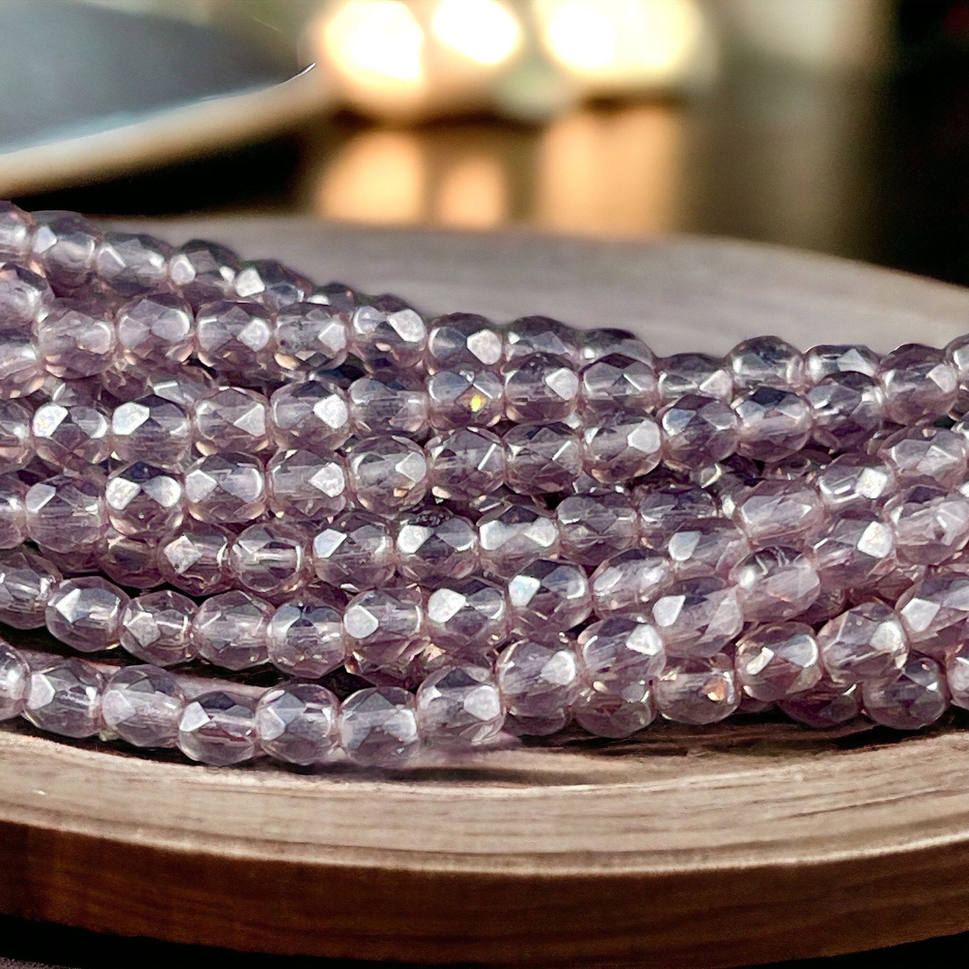 Czech Glass Beads - 4mm Light Lavender Luster Faceted Round Czech Beads ~ 4mm Czech Glass Beads ~ Pale Purple Luster (FP4/SM-L2004) * Qty 50