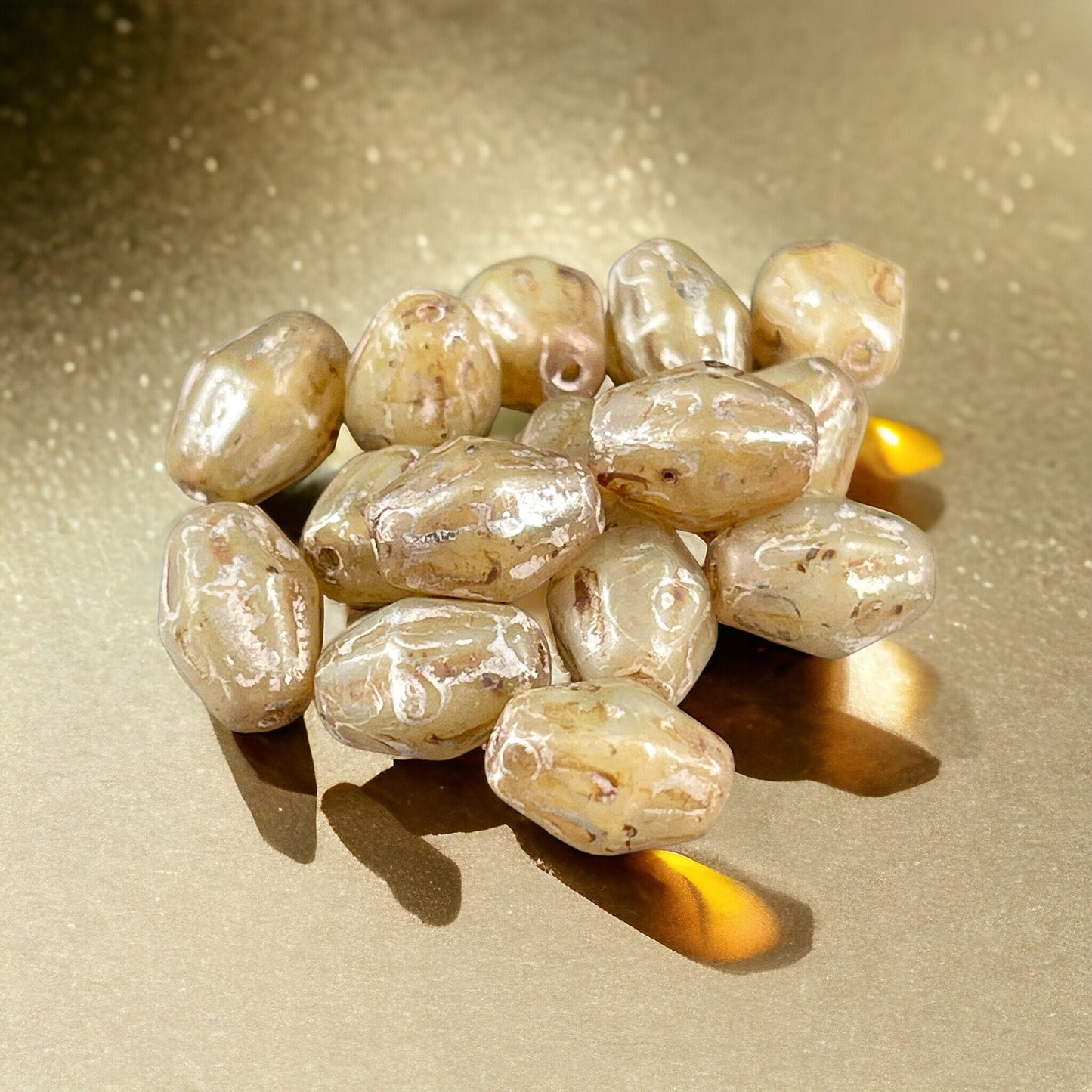 Czech Glass Beads - Champagne Bicone, 10x8mm Bicone Beads, Picasso Beads, Gold Champagne Glass Beads (OCB/BIC13) * Qty. 10