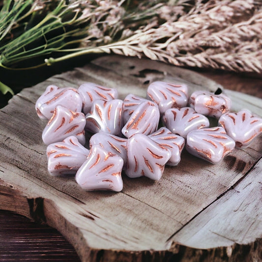 Purple Czech Glass Flower Beads 9mm Lavender Day Lily Beads Czech Beads Opaque Lavender and Copper Czech Glass Beads (DLily13) * Qty. 17