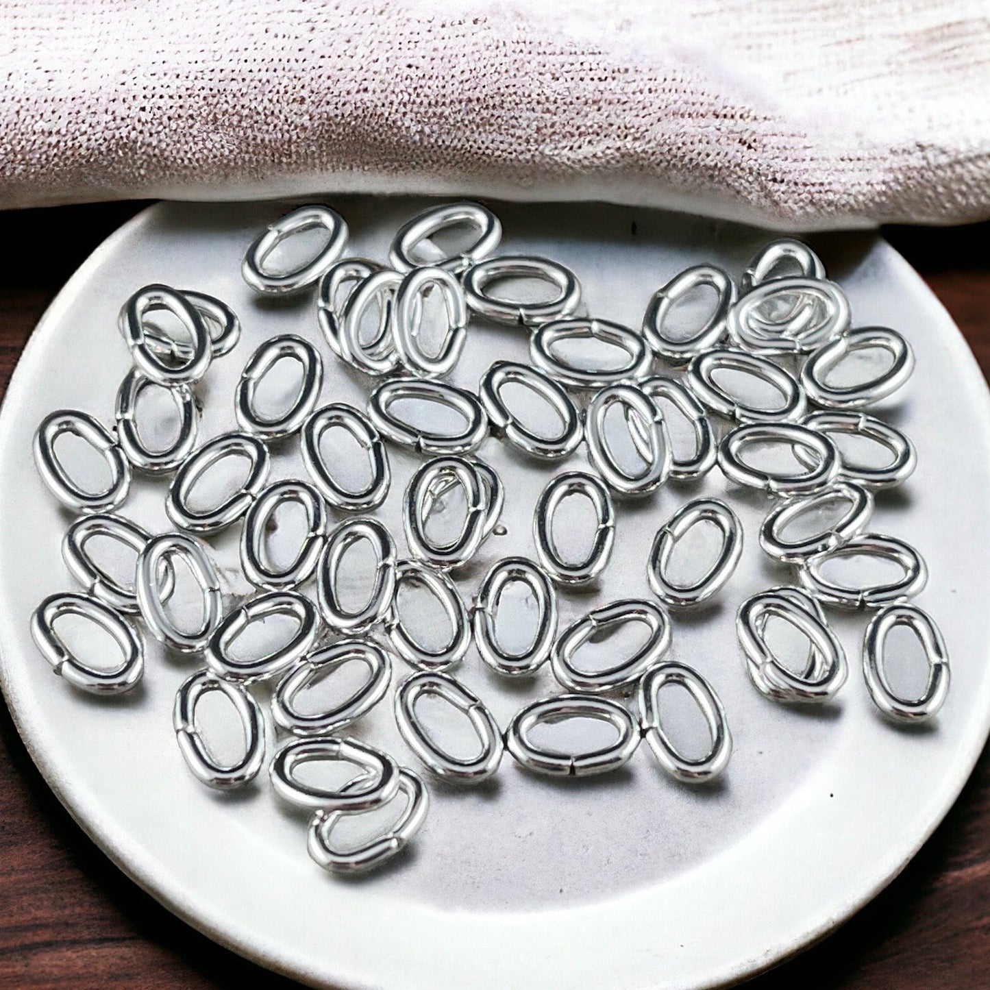 6x4mm Bright Silver Oval Jump Rings ~ 18g Silver Plated Brass Open Jump Rings ~ Oval Shape (FMG/9910) * Qty. 100