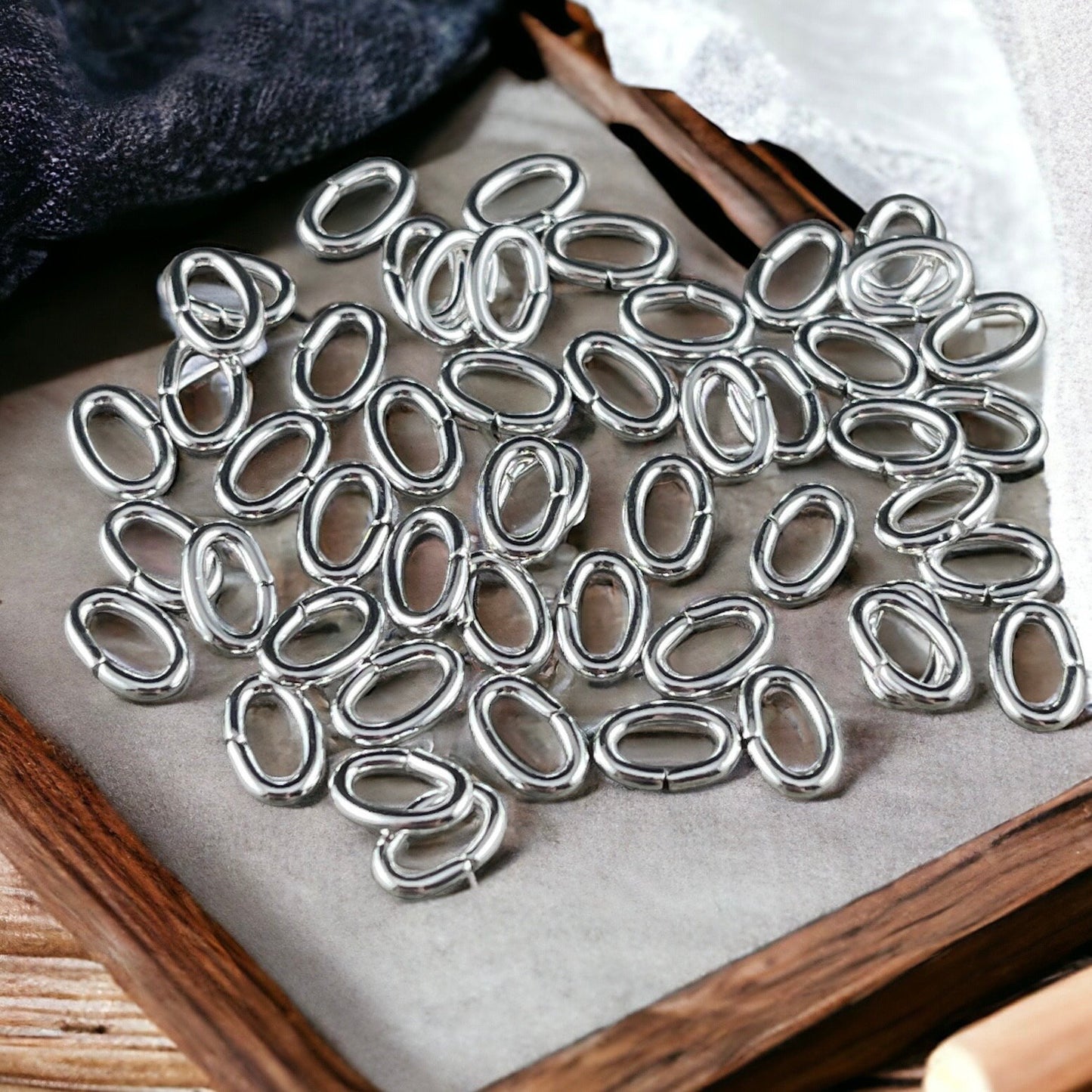 6x4mm Bright Silver Oval Jump Rings ~ 18g Silver Plated Brass Open Jump Rings ~ Oval Shape (FMG/9910) * Qty. 100