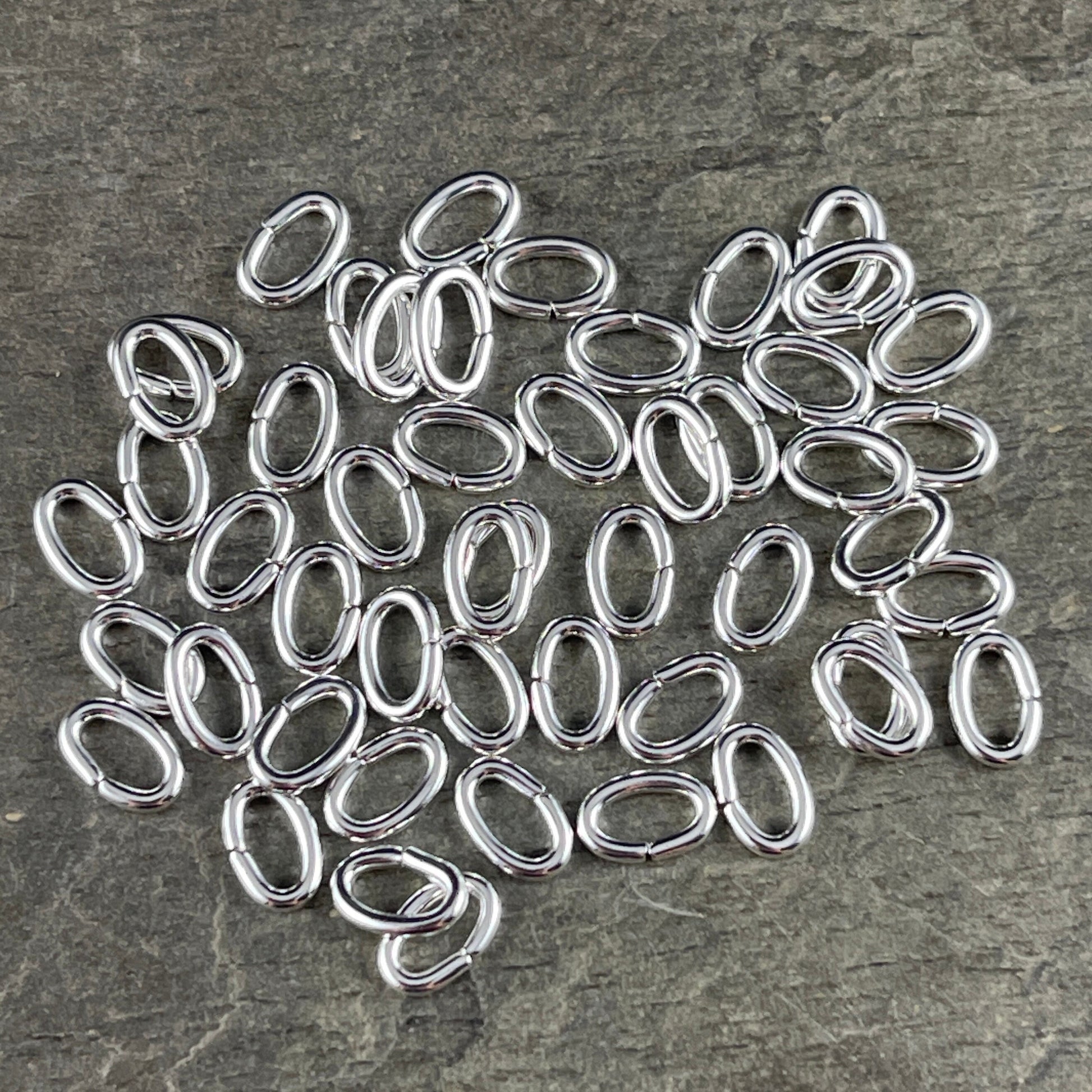 6x4mm Bright Silver Oval Jump Rings ~ 18g Silver Plated Brass Open Jump Rings ~ Oval Shape (FMG/9910) * Qty. 100