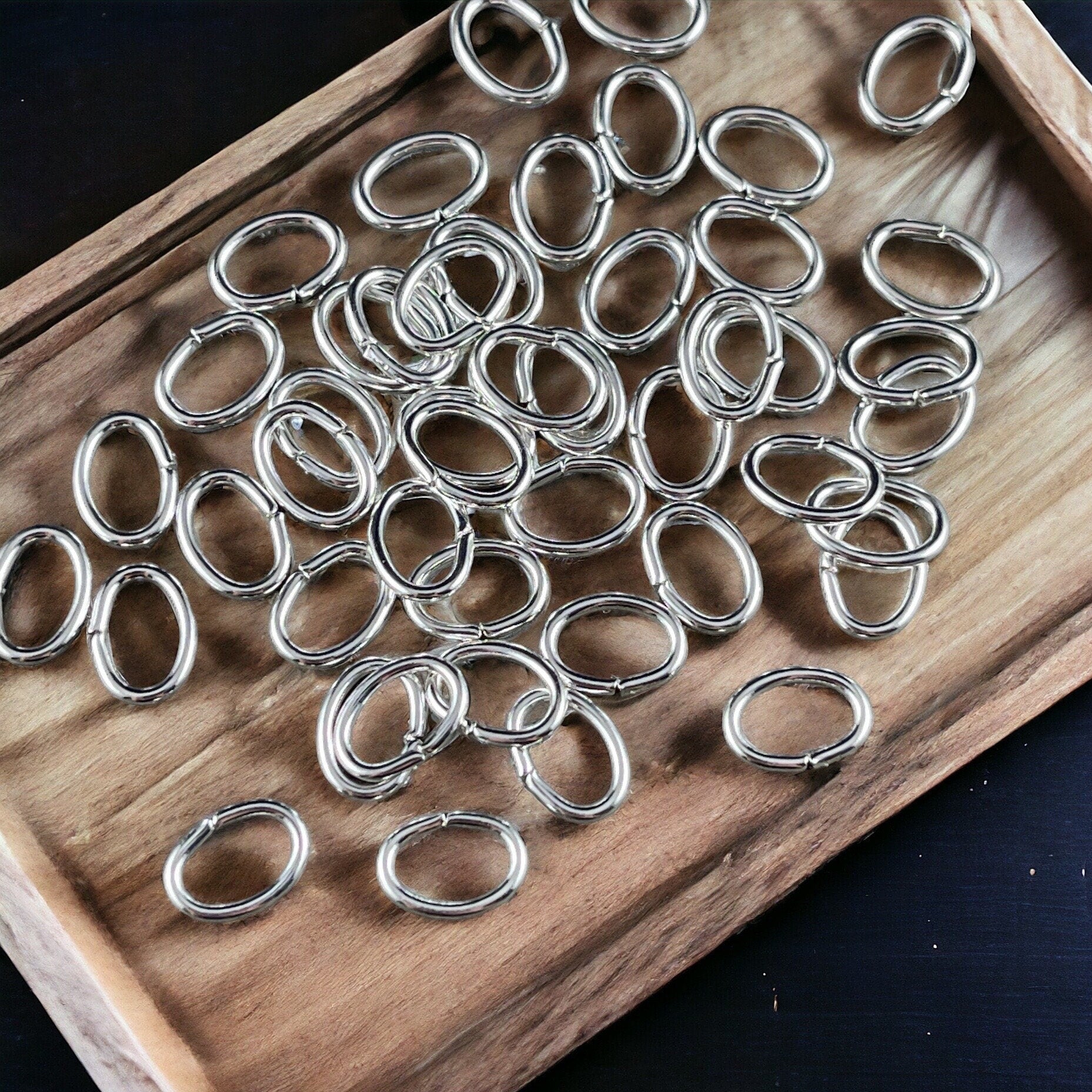 8x6mm Bright Silver Oval Jump Rings ~ 18g Silver Plated Brass Open Jump Rings ~ Oval Shape (FMG/5061) * Qty: 100