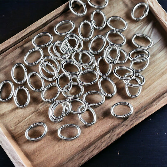 8x6mm Bright Silver Oval Jump Rings ~ 18g Silver Plated Brass Open Jump Rings ~ Oval Shape (FMG/5061) * Qty: 100