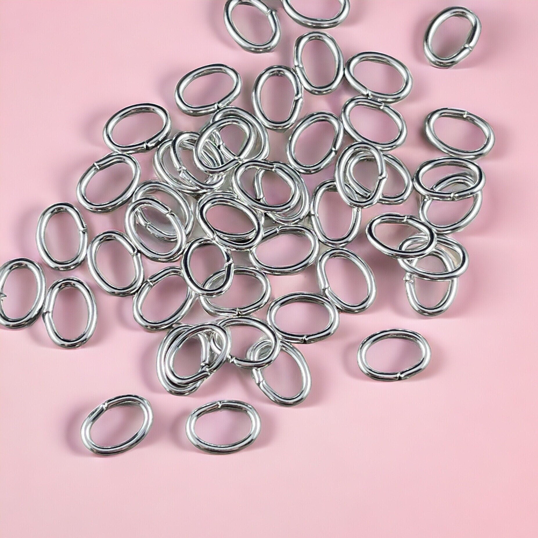 8x6mm Bright Silver Oval Jump Rings ~ 18g Silver Plated Brass Open Jump Rings ~ Oval Shape (FMG/5061) * Qty: 100