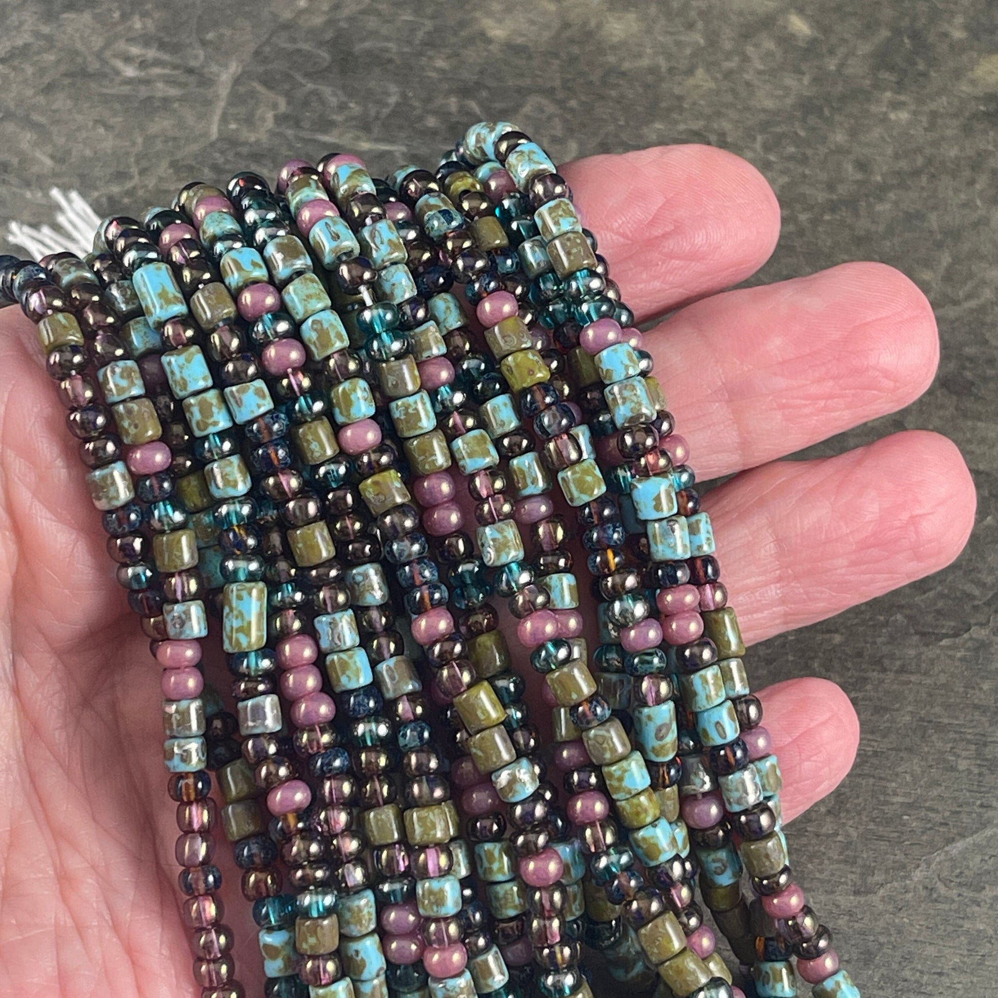 Colorful Seed BeadMix, 6/0 Seed Beads, 4mm Czech Glass Seed Beads, Blues and Purples Bugles and Seed Beads (6/0-Frivoli) - 19" strand