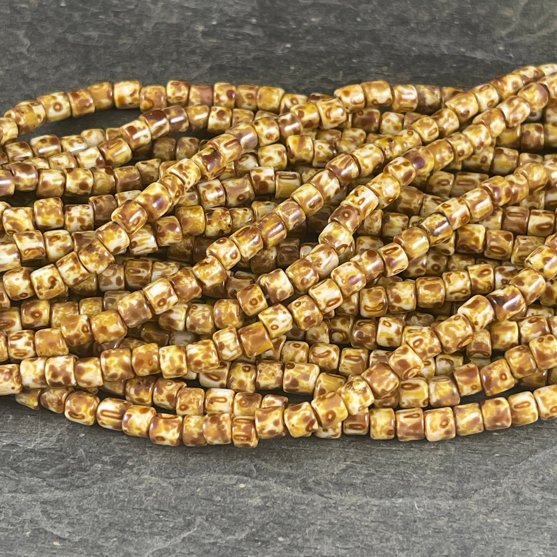 6/0 Tube Bead ~ 4mm Tube Beads ~ Beige Picasso Beads ~ Picasso Bugle Beads ~ Czech Glass Beads (6/0 0305) * 20" Strand