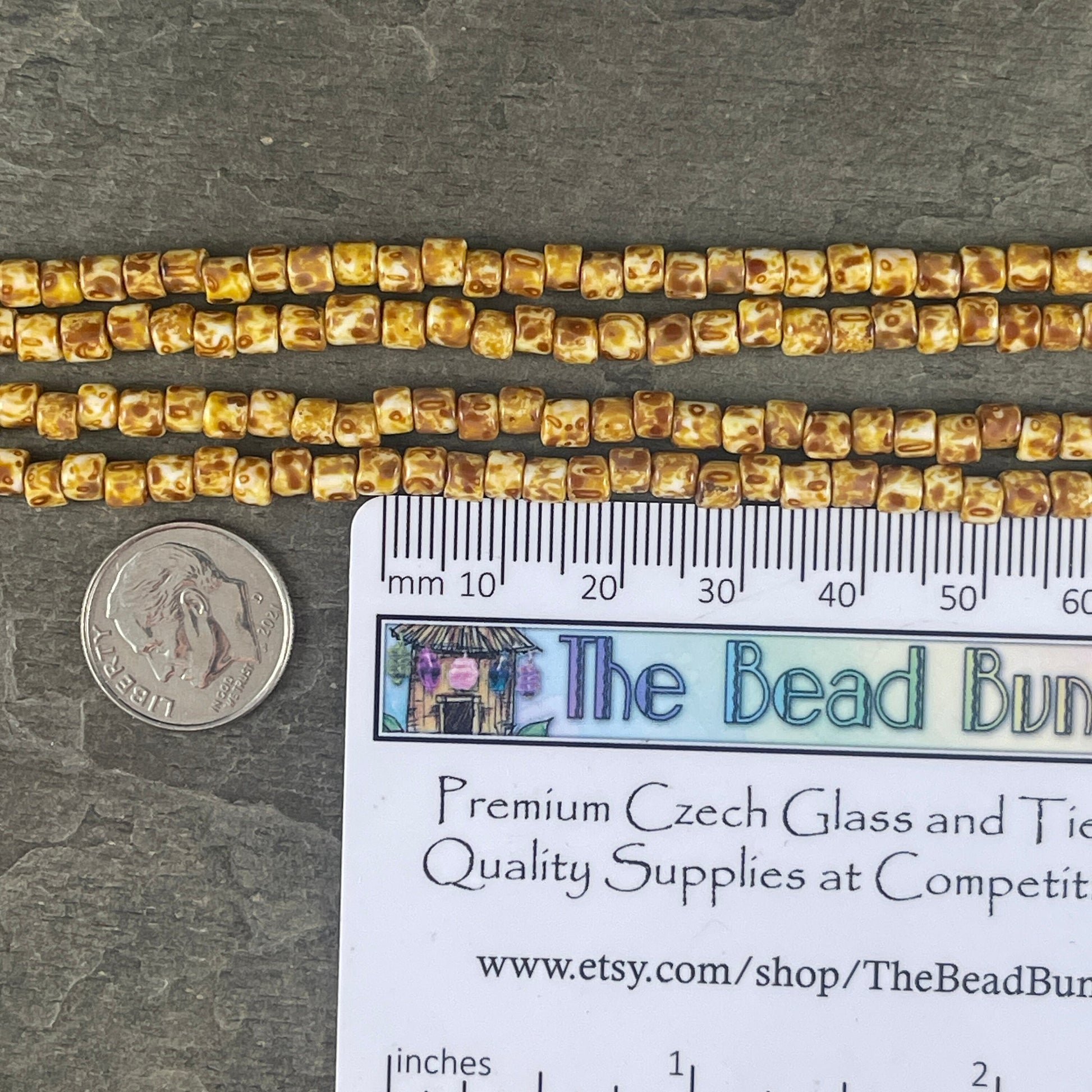 6/0 Tube Bead ~ 4mm Tube Beads ~ Beige Picasso Beads ~ Picasso Bugle Beads ~ Czech Glass Beads (6/0 0305) * 20" Strand