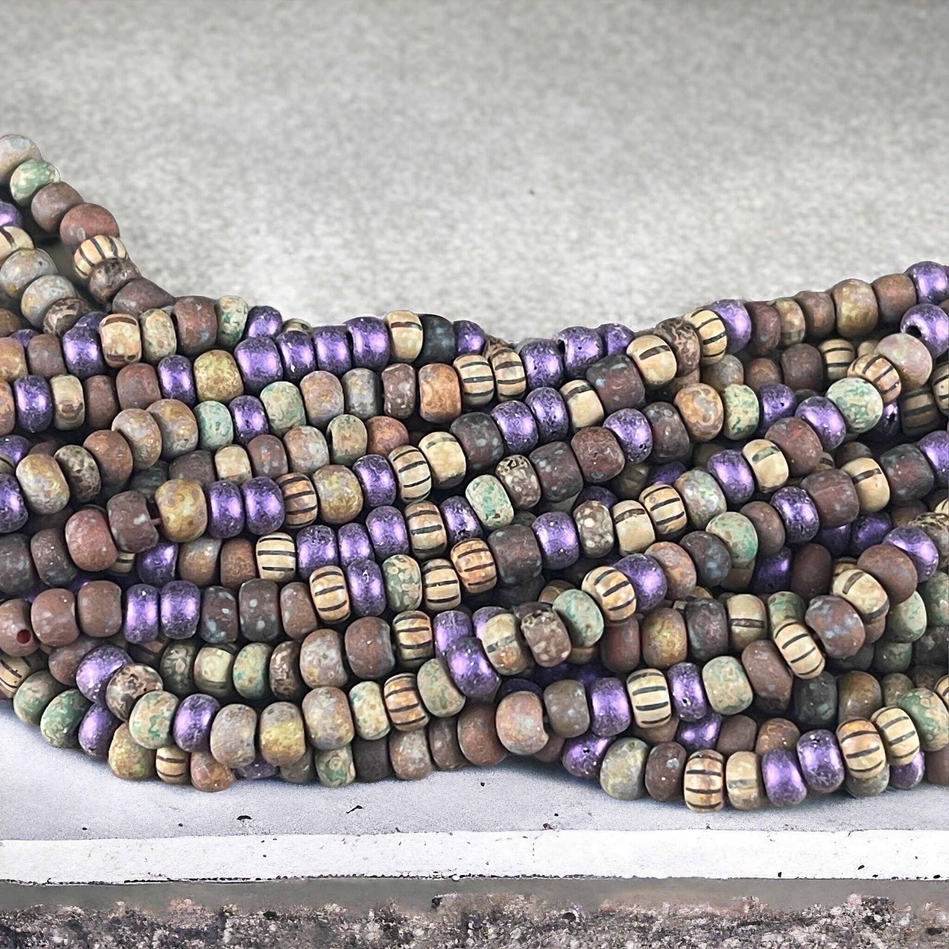 Rustic Aged Picasso Seed Beads ~ 4/0 Seed Beads ~ 5mm Matte Finish Brown & Green Mix (4/0-AZMX) * 20" Strand