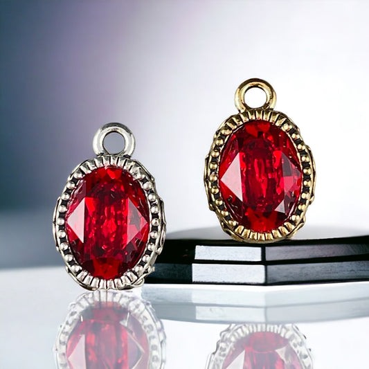 Celestial Brilliance Ruby Red Crystal Pendant, Elegant Gold or Silver Oval Pendant with Red Crystal (TC/6843) * Qty. 1