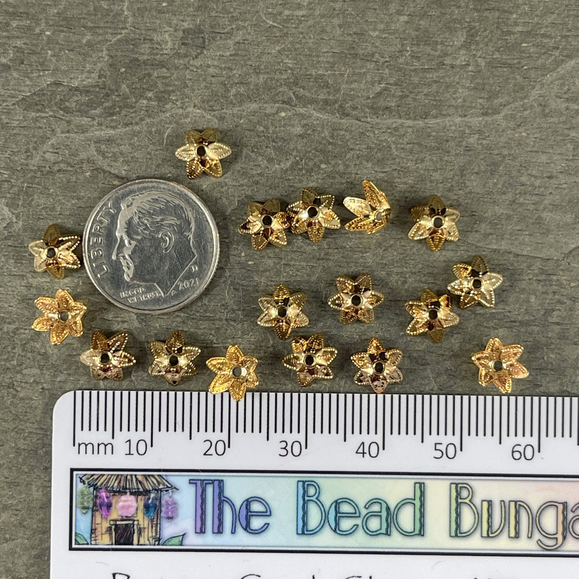 7mm Gold Bead Caps ~ Tapered Petal, Cone Shaped Bead Caps ~ Gold Plated Brass Bead Caps (BC-5592) * Qty. 30