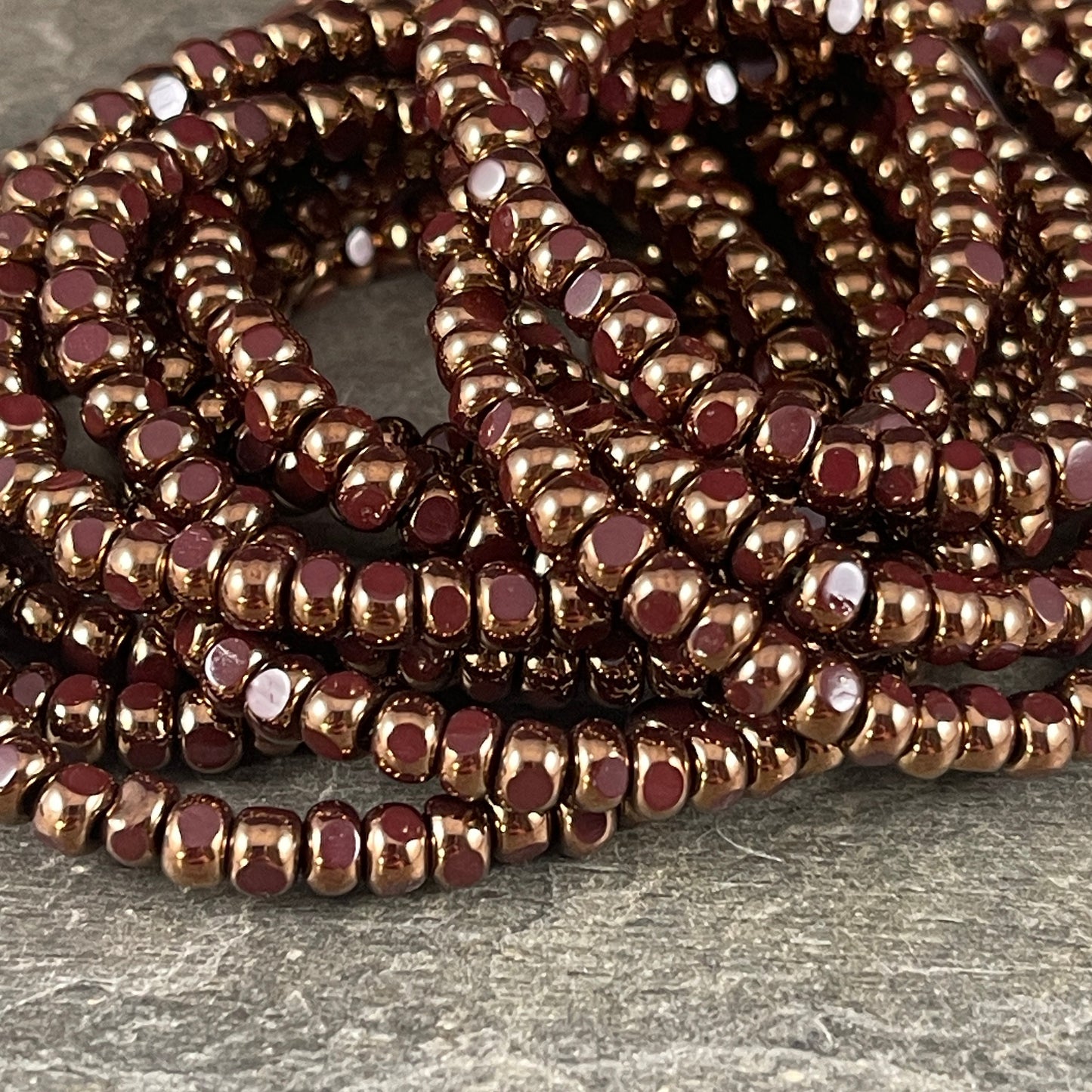 Mahogany Brown Tri-Cut Faceted Czech Glass Seed Bead - 4x3mm Opaque Brown with Bronze Finish (TRICA/RJ-2794) * Qty. 50