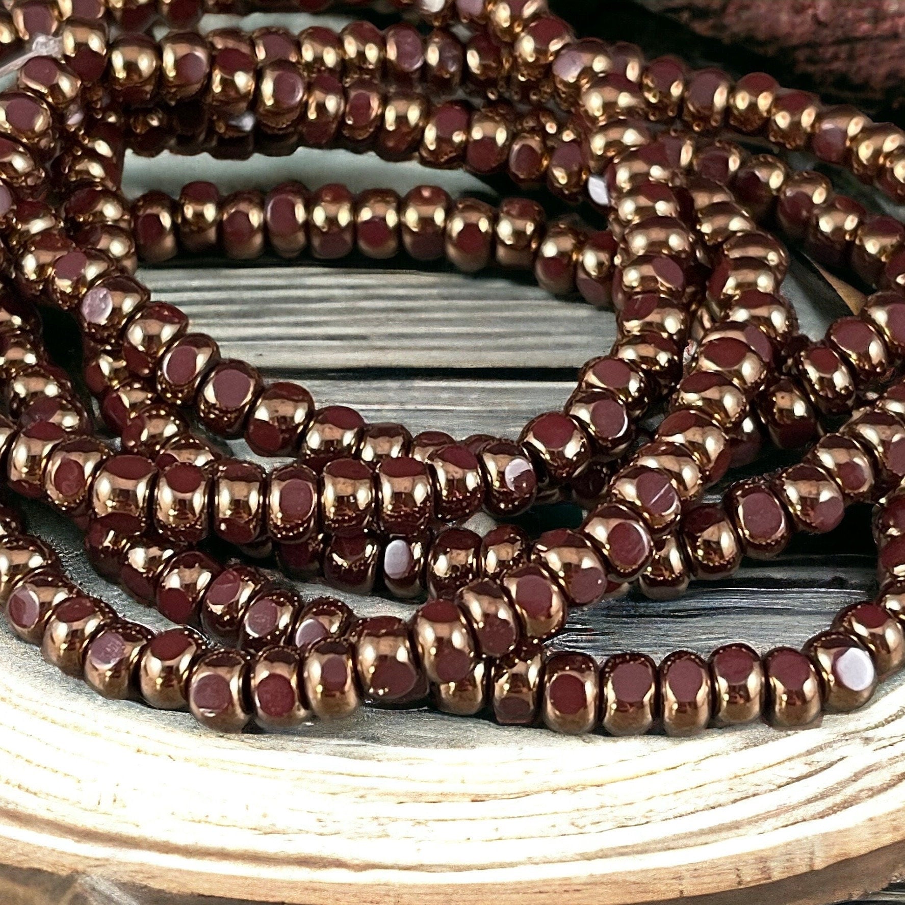 Mahogany Brown Tri-Cut Faceted Czech Glass Seed Bead - 4x3mm Opaque Brown with Bronze Finish (TRICA/RJ-2794) * Qty. 50