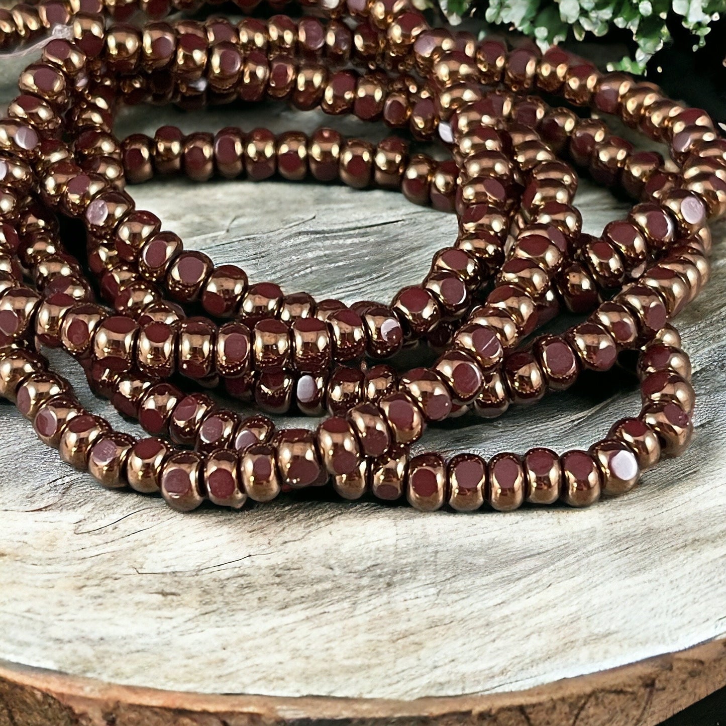 Mahogany Brown Tri-Cut Faceted Czech Glass Seed Bead - 4x3mm Opaque Brown with Bronze Finish (TRICA/RJ-2794) * Qty. 50