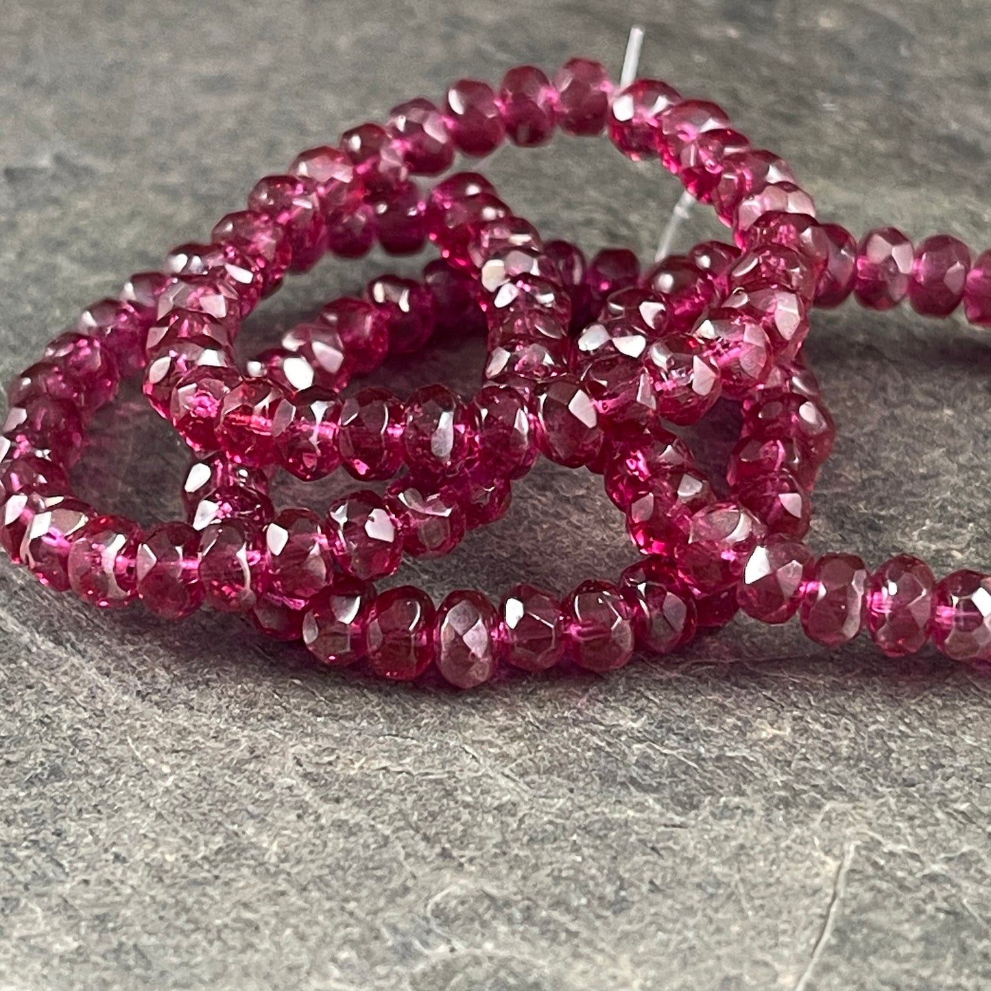 Fuchsia Luster Rondelle Faceted Czech Glass Beads 5x3mm Rondelle Fuchsia Pink Faceted Glass Bead (R5/RJ-1410) - Qty. 30