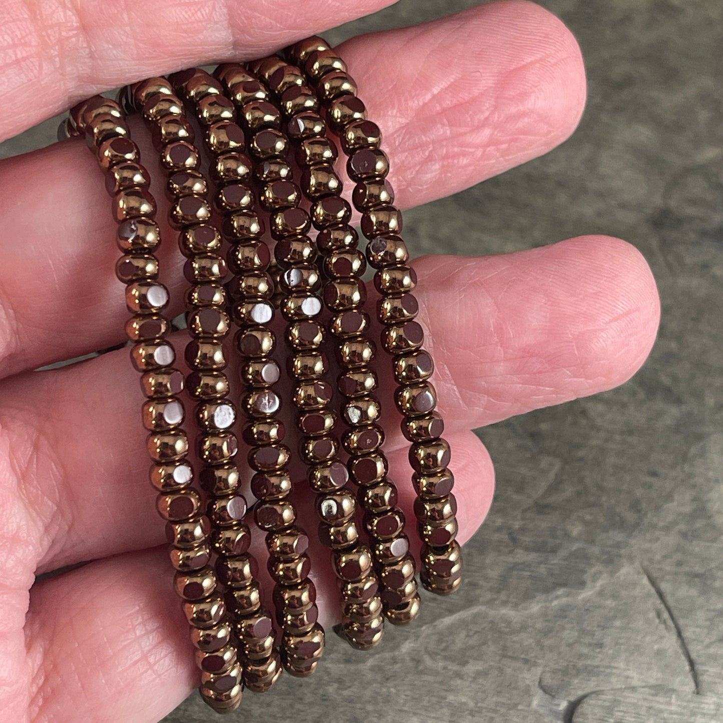 Mahogany Brown Tri-Cut Faceted Czech Glass Seed Bead - 4x3mm Opaque Brown with Bronze Finish (TRICA/RJ-2794) * Qty. 50