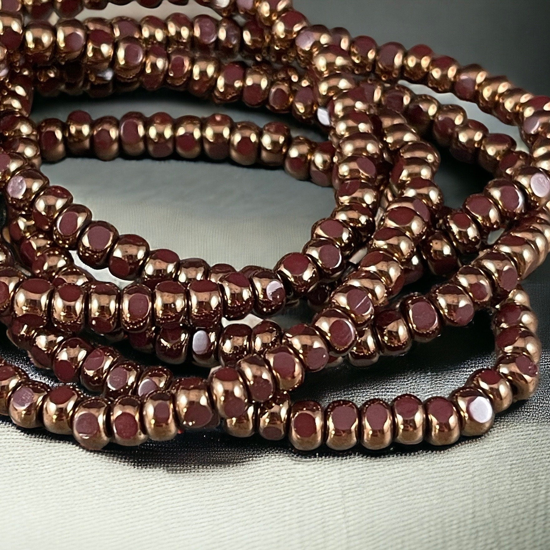 Mahogany Brown Tri-Cut Faceted Czech Glass Seed Bead - 4x3mm Opaque Brown with Bronze Finish (TRICA/RJ-2794) * Qty. 50