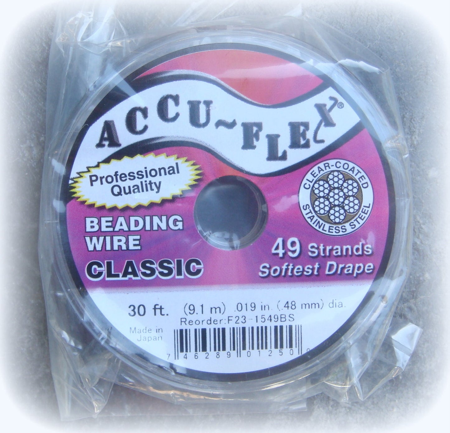 Accu~Flex Beading Wire - Clear (silver color) 49 Strand 30 Feet (.019in .48mm thickness) - Wire for necklaces and bracelets